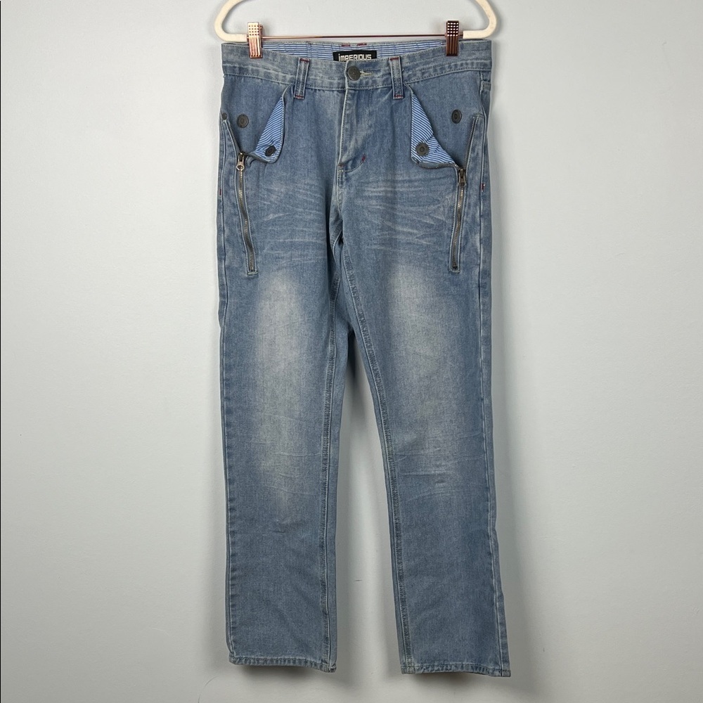 Imperious men's 30x32 zipper detail slim straight leg denim jeans